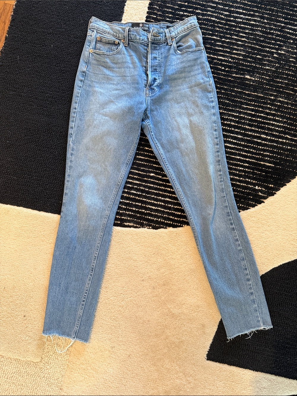 High-Rise Ankle Crop Jeans in Light Blue Denim